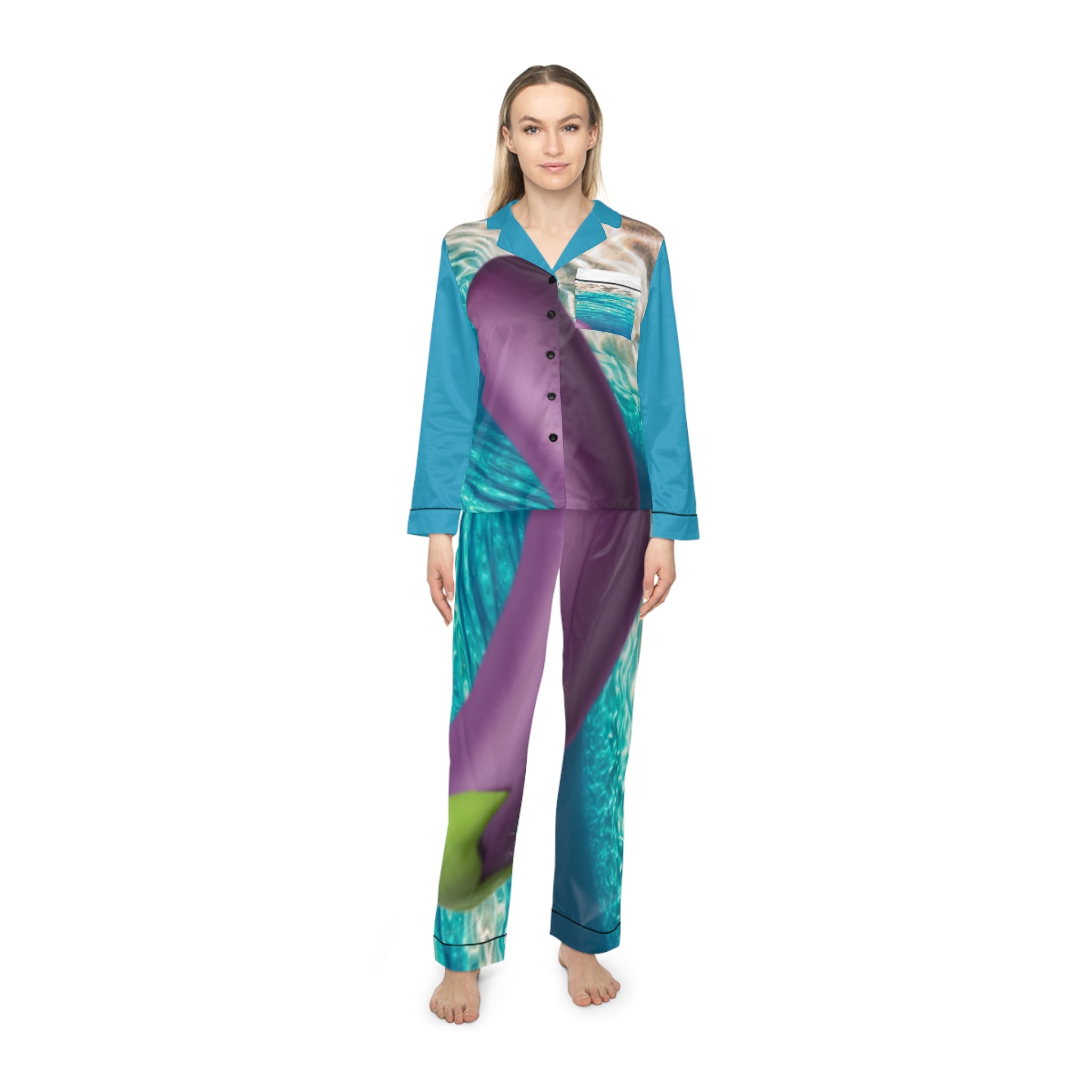 Handle this Curve in Warm Miami Ocean Water -SATIN Pajamas Womens